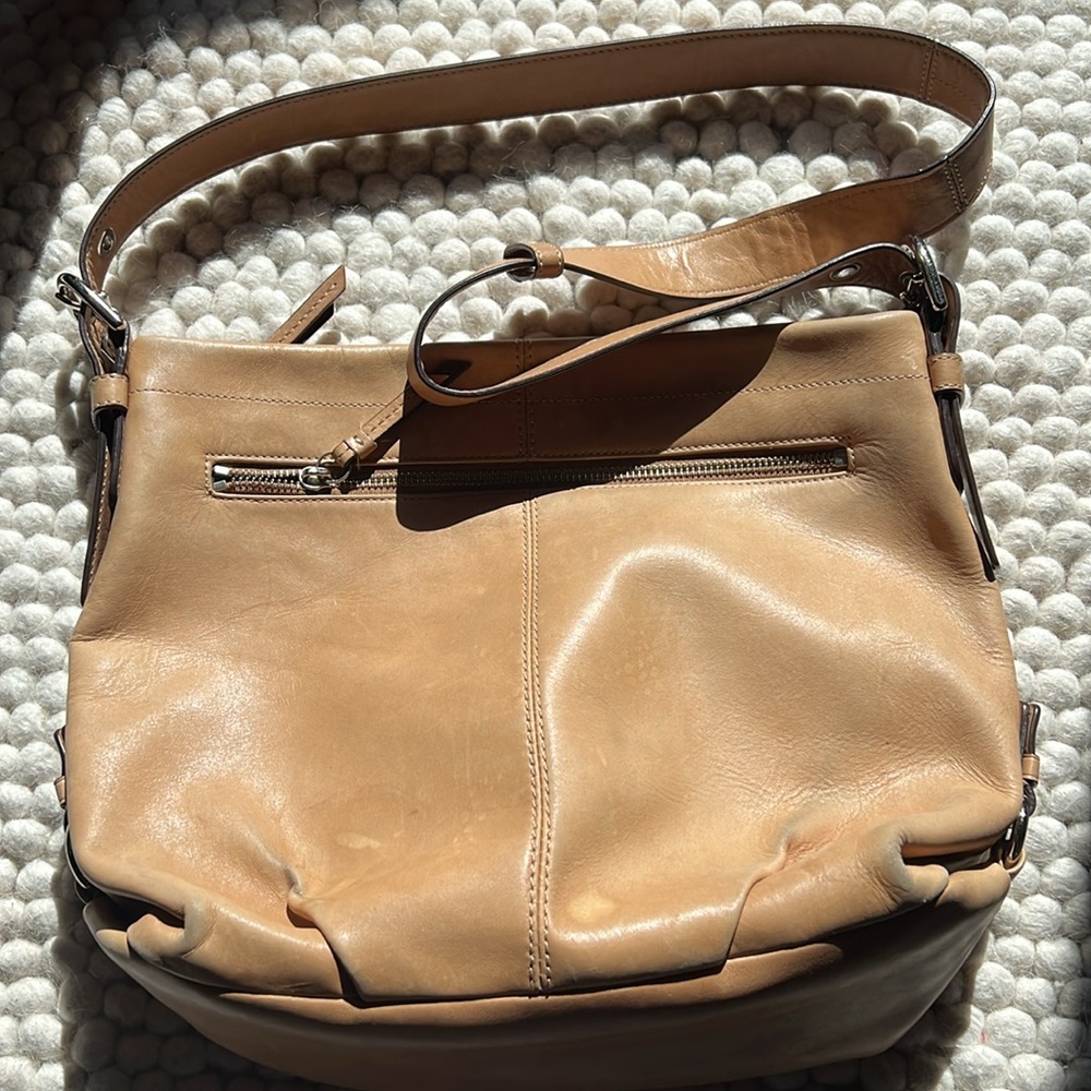 COACH Hobo Bag Tan Camel Leather Buckles Straps Vintage - Picture 3 of 14